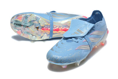Adidas Predator 26 Elite Fold-Over Tongue FG Firm Ground Soccer Cleats - Blue/Ice Blue/Metallic Silver