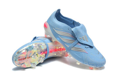 Adidas Predator 26 Elite Fold-Over Tongue FG Firm Ground Soccer Cleats - Blue/Ice Blue/Metallic Silver