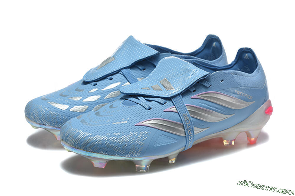 Adidas Predator 26 Elite Fold-Over Tongue FG Firm Ground Soccer Cleats - Blue/Ice Blue/Metallic Silver 5