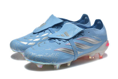Adidas Predator 26 Elite Fold-Over Tongue FG Firm Ground Soccer Cleats - Blue/Ice Blue/Metallic Silver