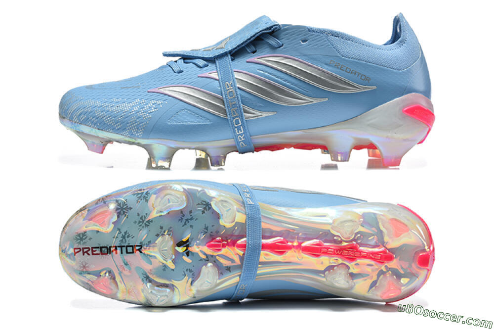 Adidas Predator 26 Elite Fold-Over Tongue FG Firm Ground Soccer Cleats - Blue/Ice Blue/Metallic Silver 0