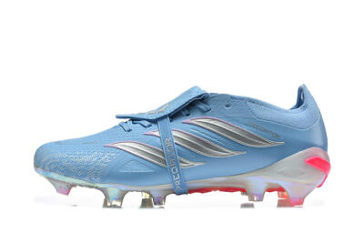 Adidas Predator 26 Elite Fold-Over Tongue FG Firm Ground Soccer Cleats - Blue/Ice Blue/Metallic Silver
