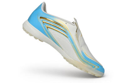 Messi x Adidas F50 Elite Laceless TF Artificial Turf Soccer Shoes - White/Sky Blue/Metallic Gold