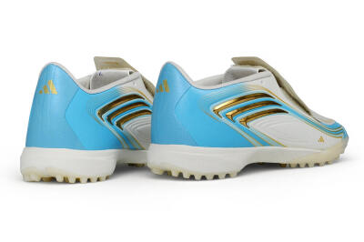 Messi x Adidas F50 Elite Laceless TF Artificial Turf Soccer Shoes - White/Sky Blue/Metallic Gold