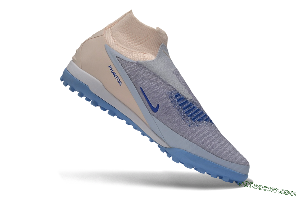 Nike Phantom 6 Elite High TF Artificial Turf Soccer Shoes - Grey/Atmosphere Grey/Peach Cream 5
