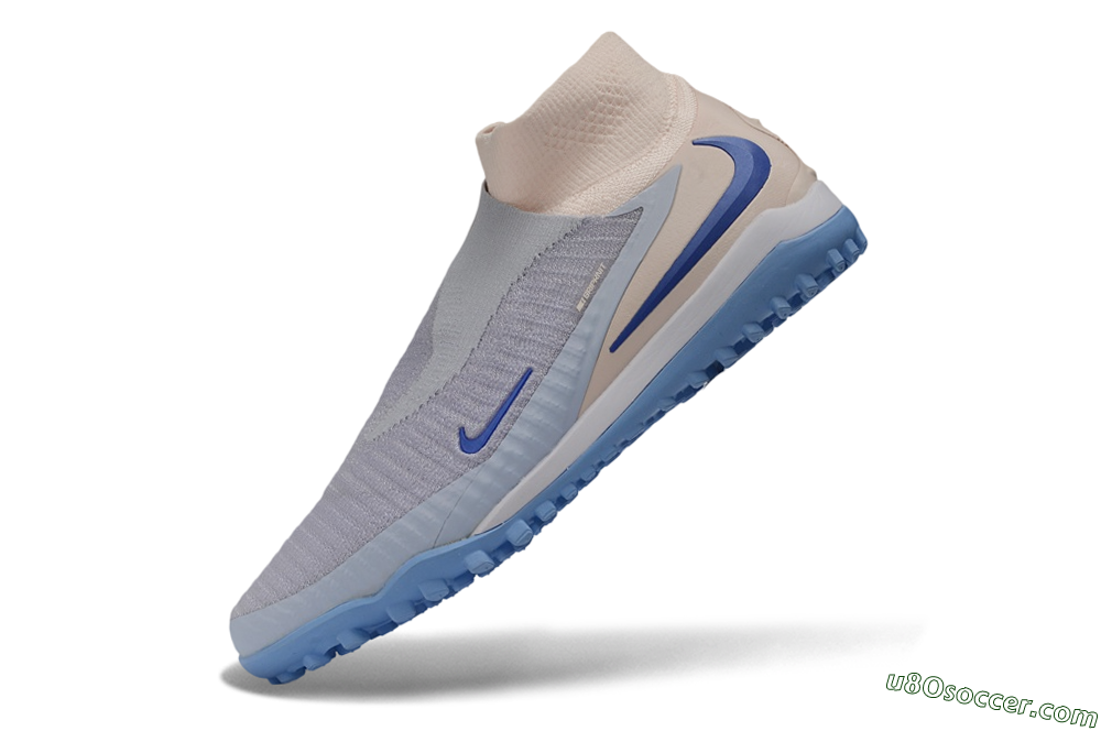 Nike Phantom 6 Elite High TF Artificial Turf Soccer Shoes - Grey/Atmosphere Grey/Peach Cream 6