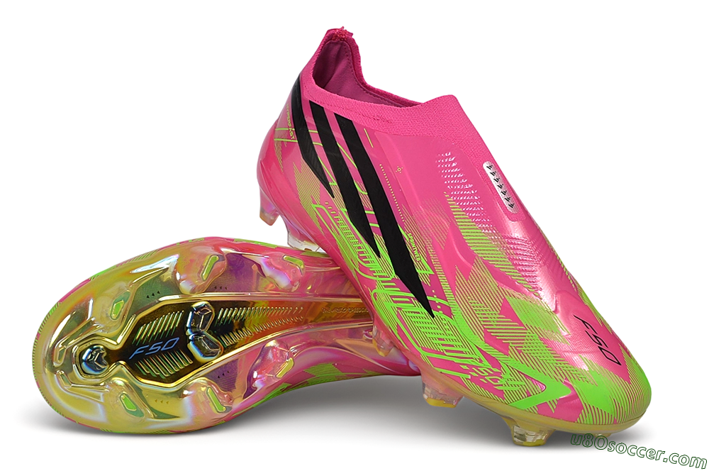 Adidas F50 Hyperfast Elite Laceless FG Firm Ground Soccer Cleats - Pink/Lucid Pink/Solar Green 4