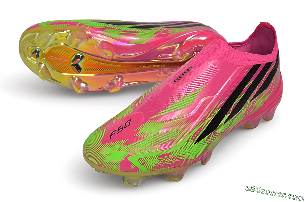Adidas F50 Hyperfast Elite Laceless FG Firm Ground Soccer Cleats - Pink/Lucid Pink/Solar Green 3