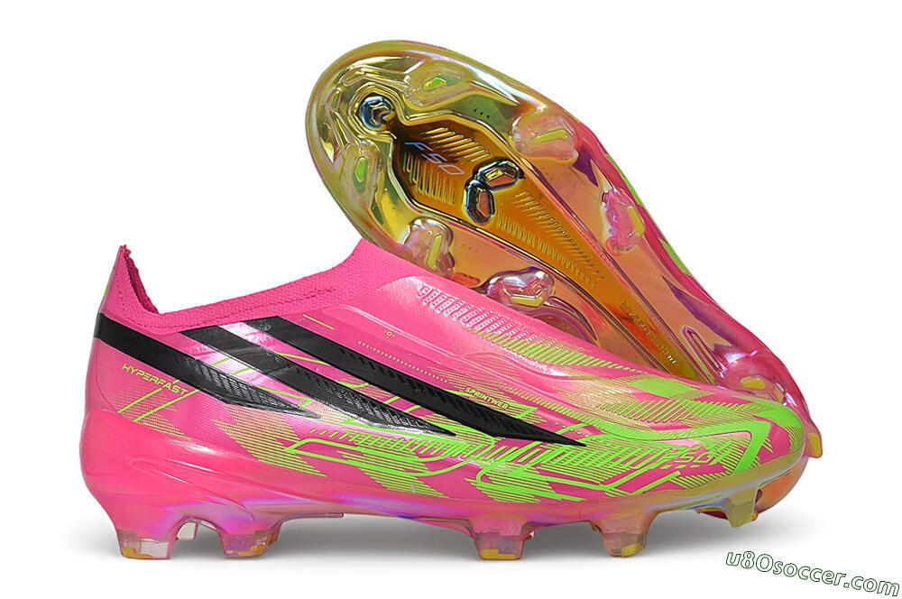 Adidas F50 Hyperfast Elite Laceless FG Firm Ground Soccer Cleats - Pink/Lucid Pink/Solar Green 1