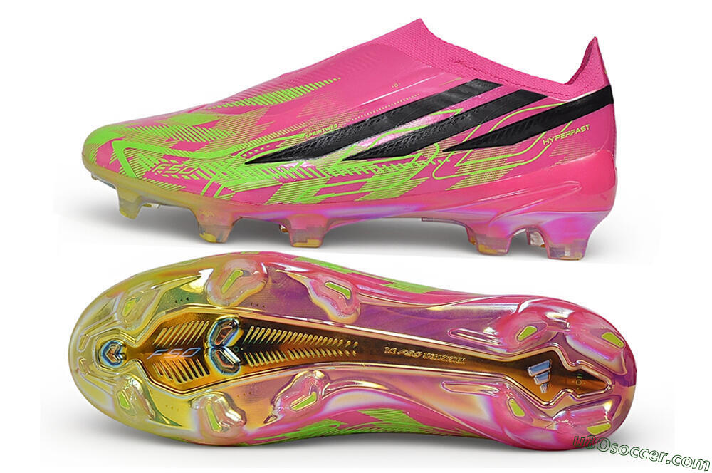 Adidas F50 Hyperfast Elite Laceless FG Firm Ground Soccer Cleats - Pink/Lucid Pink/Solar Green 0