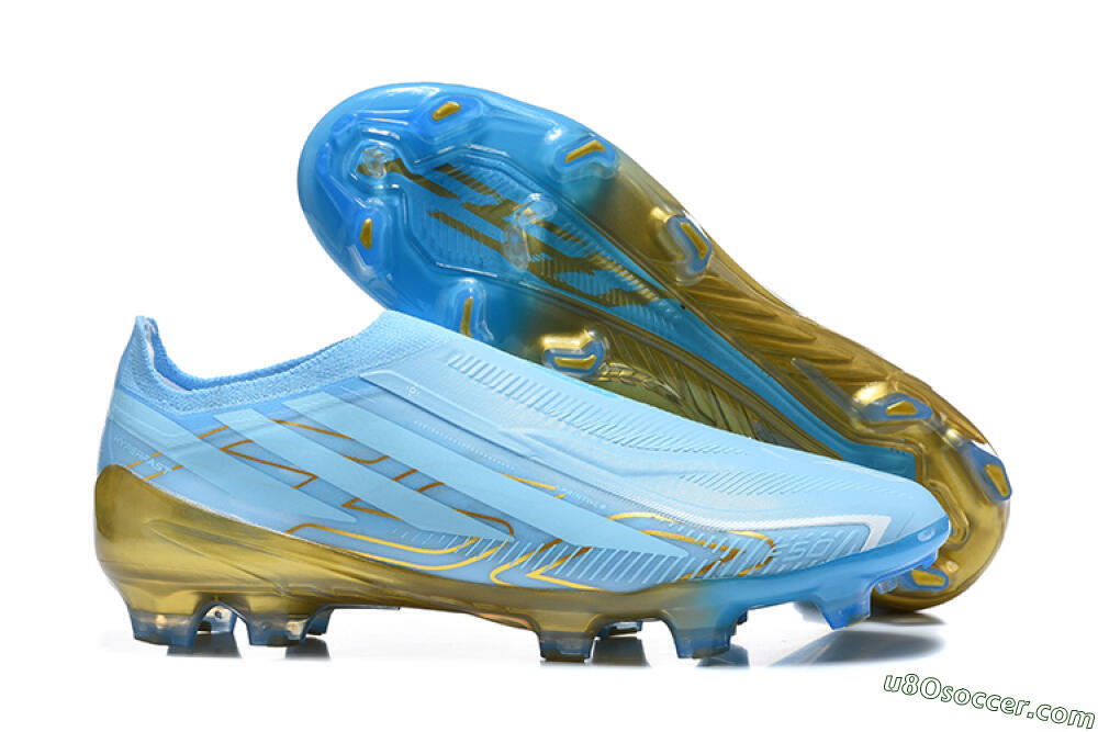 Adidas F50 Hyperfast Elite Laceless FG Firm Ground Soccer Cleats - Blue/Sky Blue/Metallic Gold 1