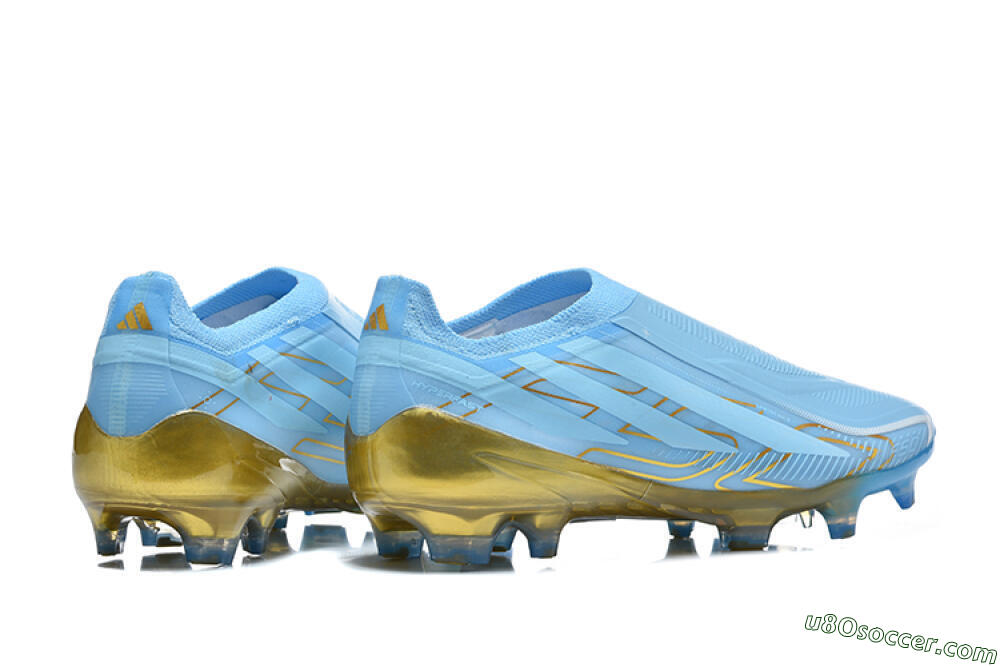 Adidas F50 Hyperfast Elite Laceless FG Firm Ground Soccer Cleats - Blue/Sky Blue/Metallic Gold 5