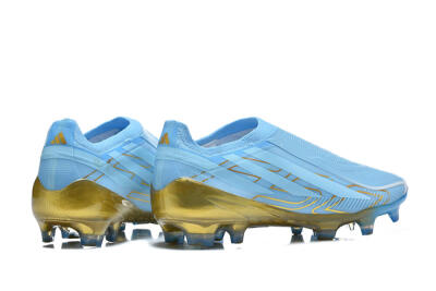 Adidas F50 Hyperfast Elite Laceless FG Firm Ground Soccer Cleats - Blue/Sky Blue/Metallic Gold