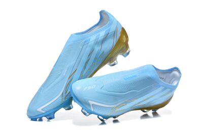 Adidas F50 Hyperfast Elite Laceless FG Firm Ground Soccer Cleats - Blue/Sky Blue/Metallic Gold