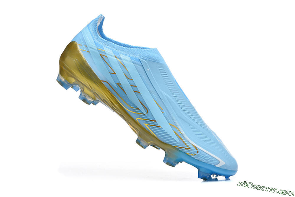 Adidas F50 Hyperfast Elite Laceless FG Firm Ground Soccer Cleats - Blue/Sky Blue/Metallic Gold 4