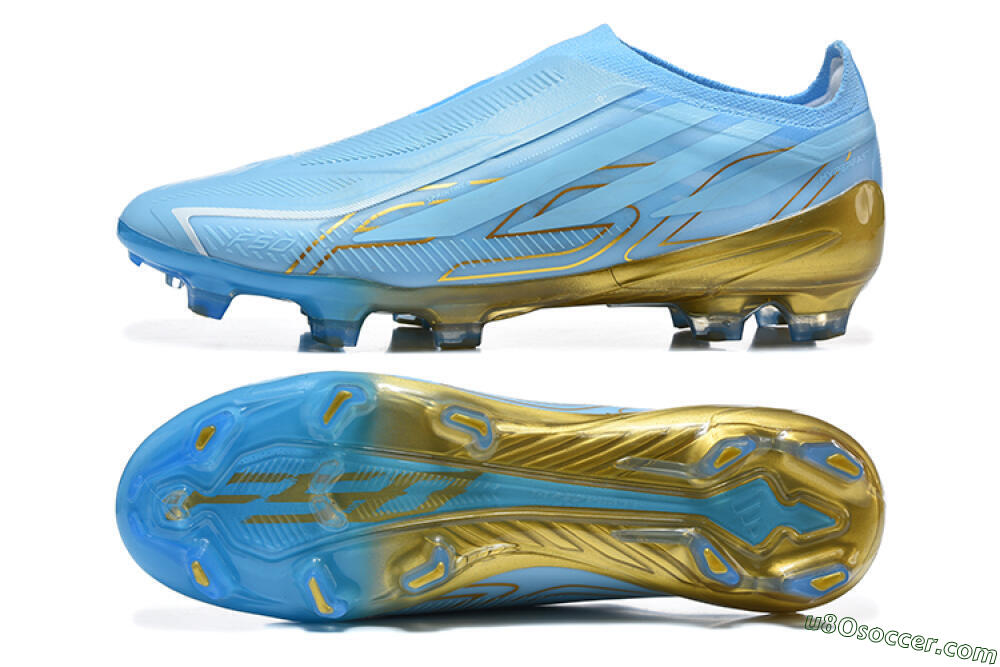 Adidas F50 Hyperfast Elite Laceless FG Firm Ground Soccer Cleats - Blue/Sky Blue/Metallic Gold 0