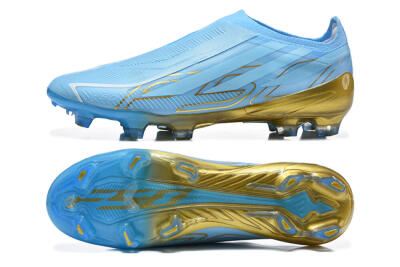 Adidas F50 Hyperfast Elite Laceless FG Firm Ground Soccer Cleats - Blue/Sky Blue/Metallic Gold