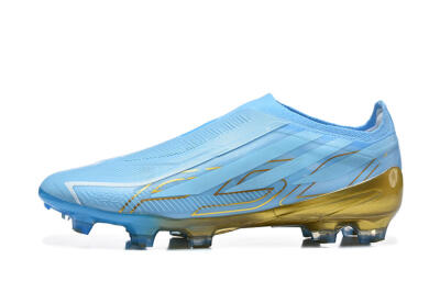 Adidas F50 Hyperfast Elite Laceless FG Firm Ground Soccer Cleats - Blue/Sky Blue/Metallic Gold