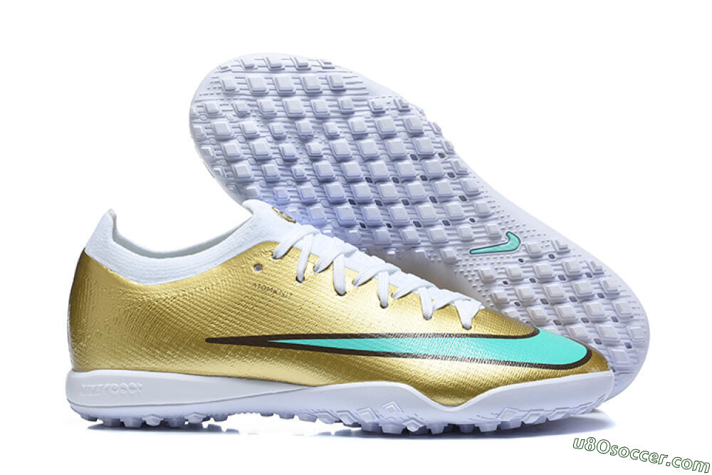 Nike Air Zoom Mercurial Vapor 17 Elite TF Artificial Turf Soccer Shoes - Gold/Metallic Gold/Turquoise 1