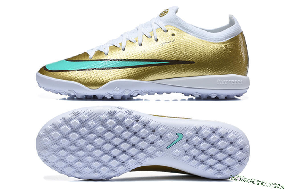 Nike Air Zoom Mercurial Vapor 17 Elite TF Artificial Turf Soccer Shoes - Gold/Metallic Gold/Turquoise 0