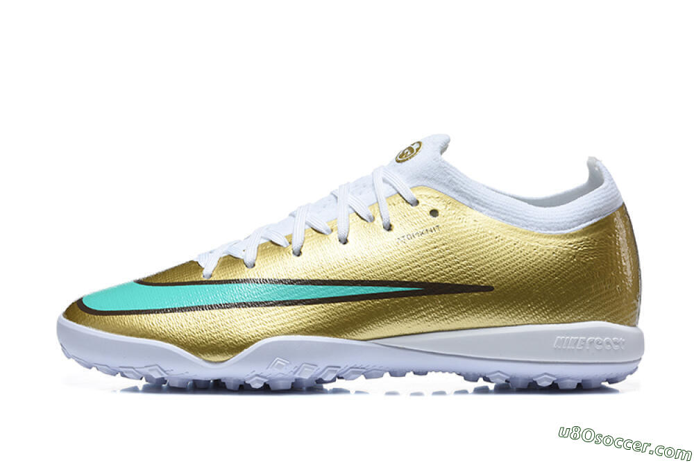 Nike Air Zoom Mercurial Vapor 17 Elite TF Artificial Turf Soccer Shoes - Gold/Metallic Gold/Turquoise 2