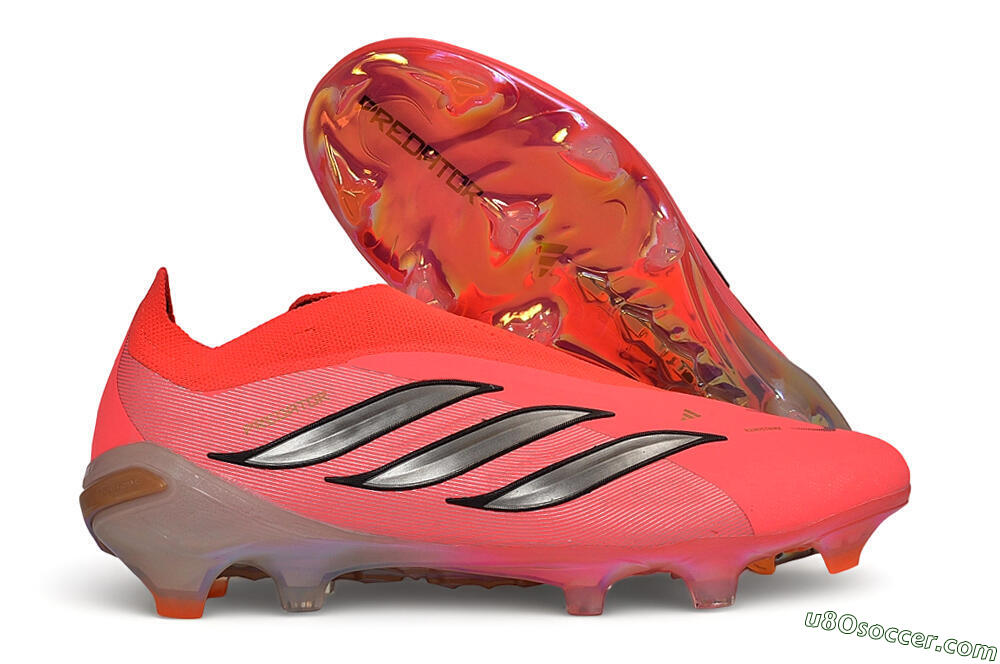 Adidas Predator 26 Elite Laceless FG Firm Ground Soccer Cleats - Pink/Solar Pink/Metallic Silver 1
