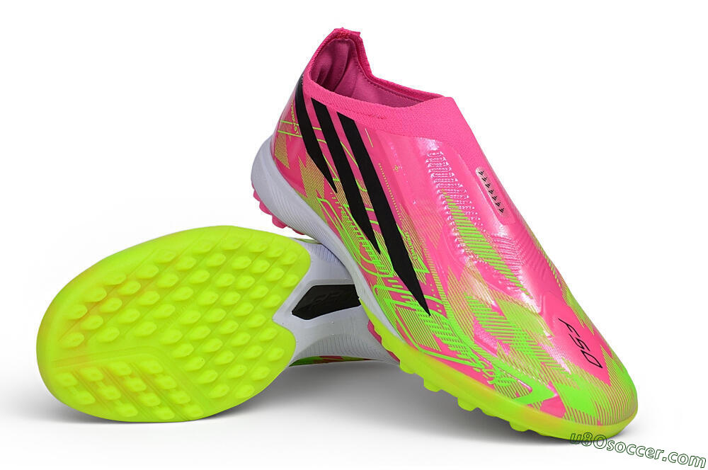 Adidas F50 Hyperfast Elite Laceless TF Artificial Turf Soccer Shoes - Pink/Lucid Pink/Solar Yellow 4