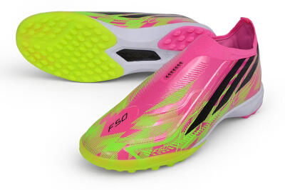 Adidas F50 Hyperfast Elite Laceless TF Artificial Turf Soccer Shoes - Pink/Lucid Pink/Solar Yellow