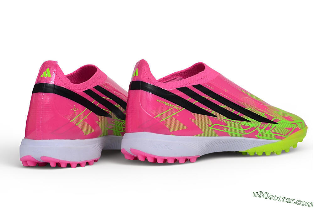 Adidas F50 Hyperfast Elite Laceless TF Artificial Turf Soccer Shoes - Pink/Lucid Pink/Solar Yellow 7