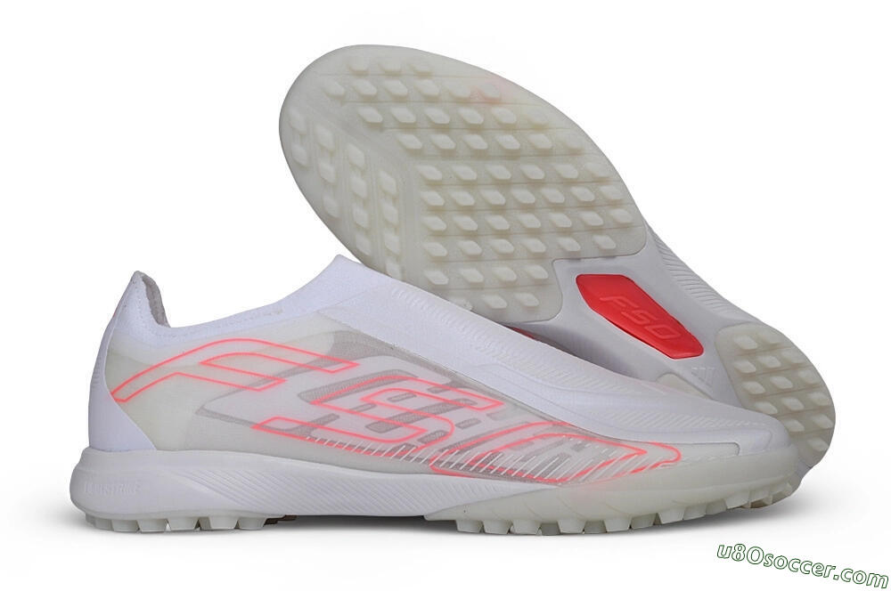 Adidas F50 Hyperfast Elite Laceless TF Artificial Turf Soccer Shoes - White/Cloud White/Solar Pink 1