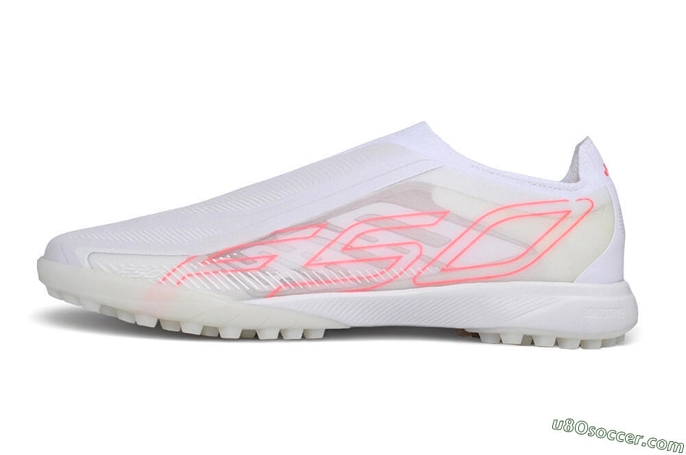 Adidas F50 Hyperfast Elite Laceless TF Artificial Turf Soccer Shoes - White/Cloud White/Solar Pink 2