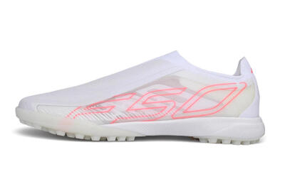 Adidas F50 Hyperfast Elite Laceless TF Artificial Turf Soccer Shoes - White/Cloud White/Solar Pink