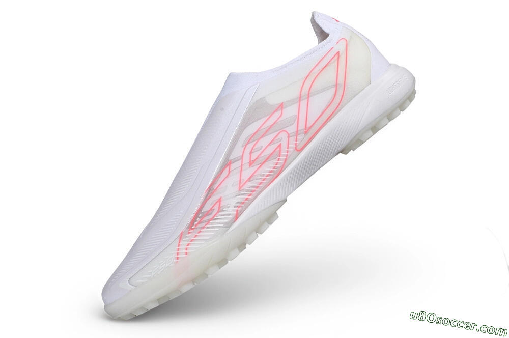 Adidas F50 Hyperfast Elite Laceless TF Artificial Turf Soccer Shoes - White/Cloud White/Solar Pink 5