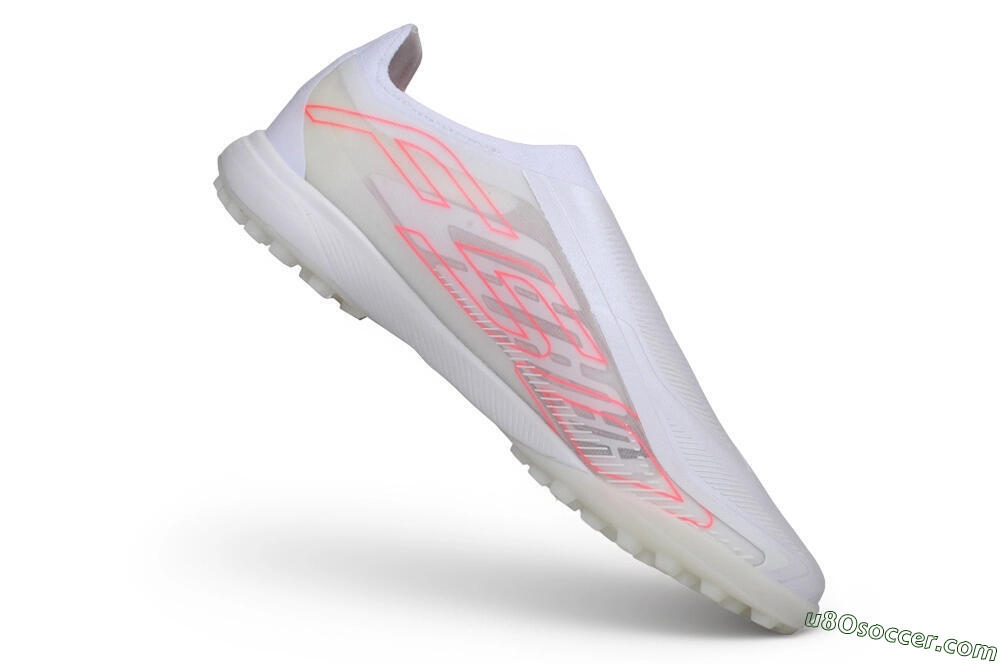 Adidas F50 Hyperfast Elite Laceless TF Artificial Turf Soccer Shoes - White/Cloud White/Solar Pink 4