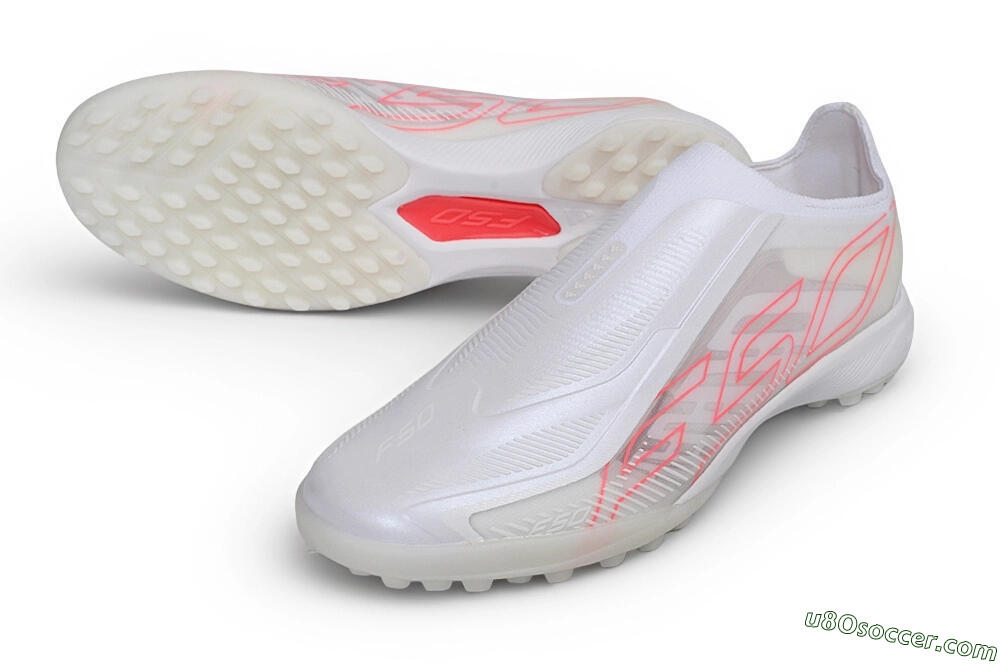Adidas F50 Hyperfast Elite Laceless TF Artificial Turf Soccer Shoes - White/Cloud White/Solar Pink 3
