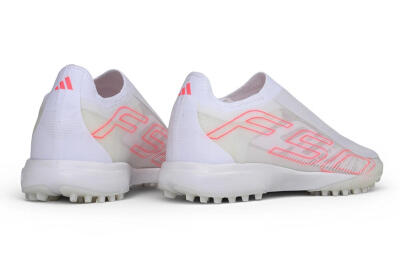 Adidas F50 Hyperfast Elite Laceless TF Artificial Turf Soccer Shoes - White/Cloud White/Solar Pink