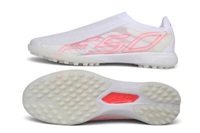 Adidas F50 Hyperfast Elite Laceless TF Artificial Turf Soccer Shoes - White/Cloud White/Solar Pink