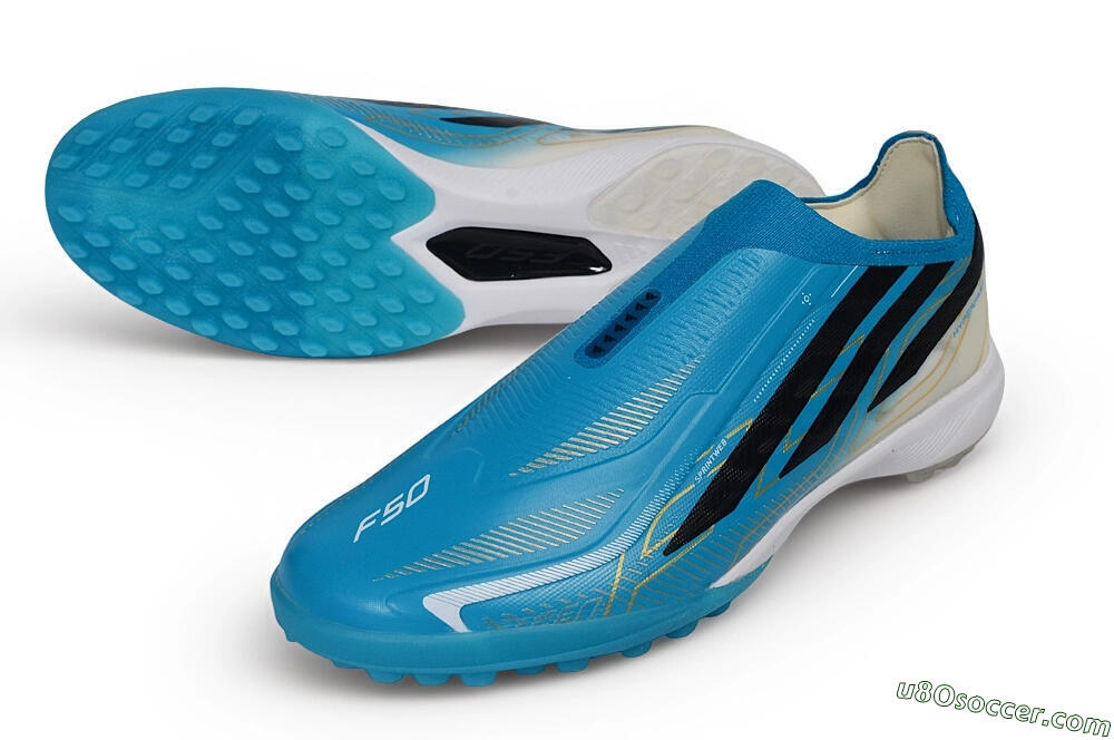 Adidas F50 Hyperfast Elite Laceless TF Artificial Turf Soccer Shoes - Blue/Lucid Cyan/Core Black 3