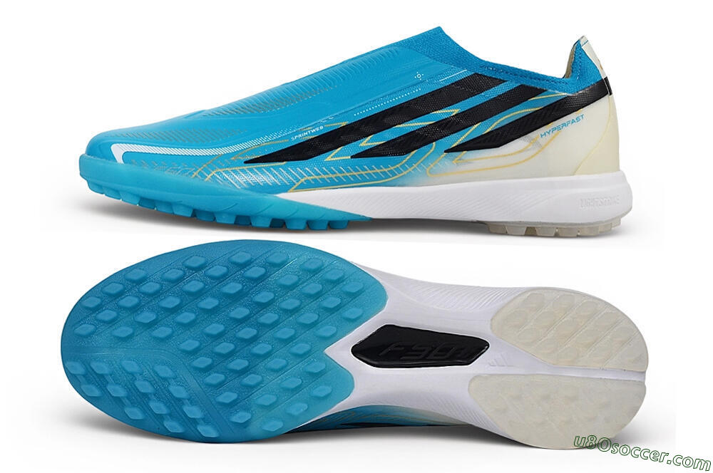 Adidas F50 Hyperfast Elite Laceless TF Artificial Turf Soccer Shoes - Blue/Lucid Cyan/Core Black 0
