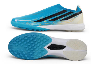 Adidas F50 Hyperfast Elite Laceless TF Artificial Turf Soccer Shoes - Blue/Lucid Cyan/Core Black