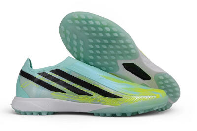 Adidas F50 Hyperfast Elite Laceless TF Artificial Turf Soccer Shoes - Green/Mint/Solar Yellow