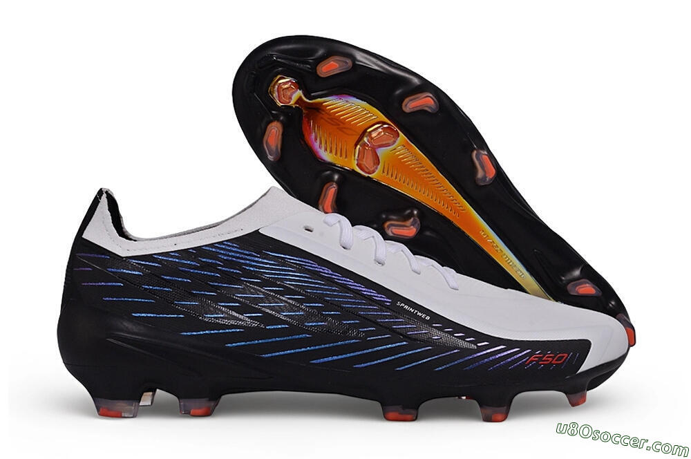 Adidas F50 Hyperfast Elite Laceless FG Firm Ground Soccer Cleats - White/Core Black/Solar Blue 1