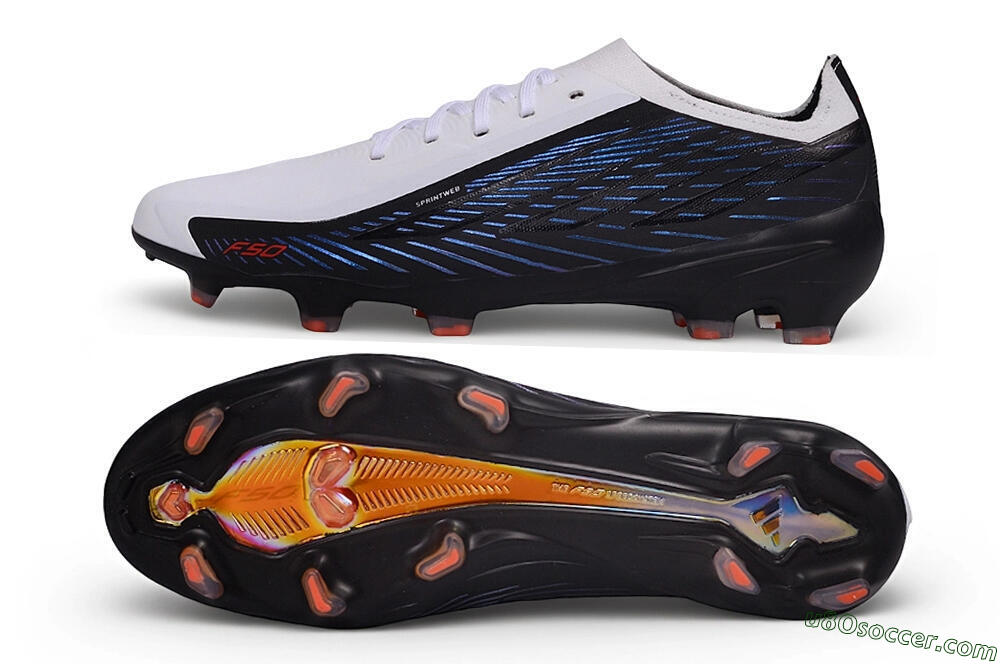 Adidas F50 Hyperfast Elite Laceless FG Firm Ground Soccer Cleats - White/Core Black/Solar Blue 0