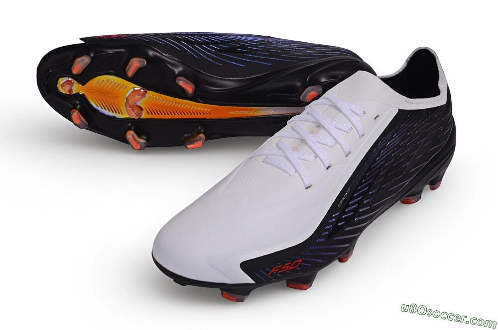 Adidas F50 Hyperfast Elite Laceless FG Firm Ground Soccer Cleats - White/Core Black/Solar Blue 3