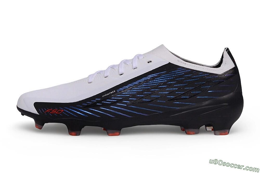 Adidas F50 Hyperfast Elite Laceless FG Firm Ground Soccer Cleats - White/Core Black/Solar Blue 2