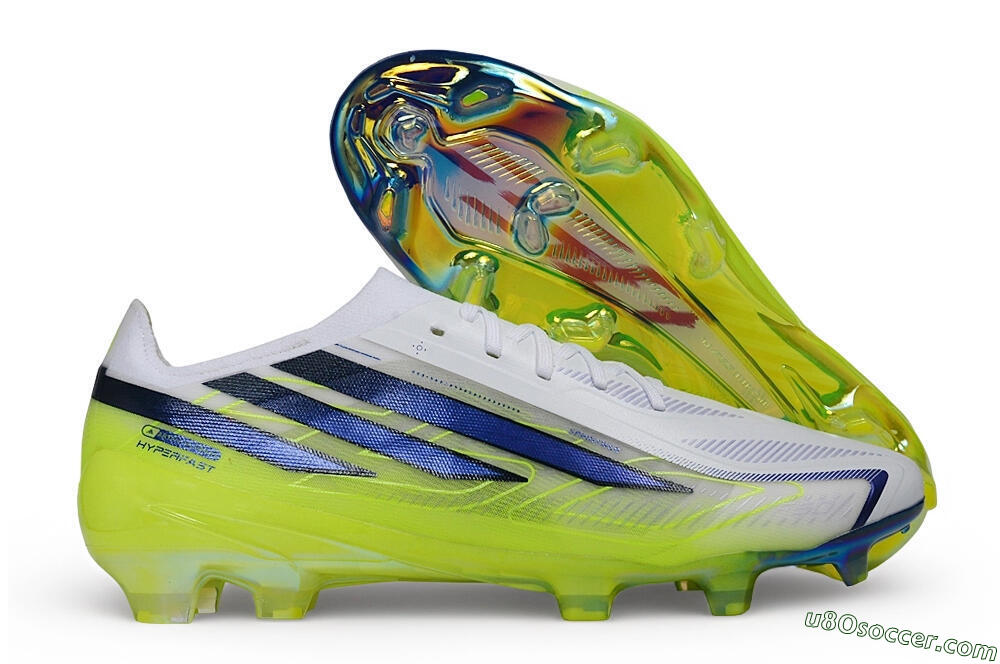 Adidas F50 Hyperfast Elite Laceless FG Firm Ground Soccer Cleats - White/Cloud White/Solar Yellow 1
