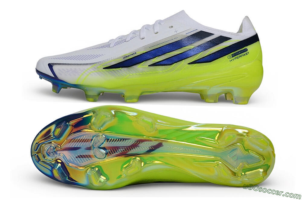 Adidas F50 Hyperfast Elite Laceless FG Firm Ground Soccer Cleats - White/Cloud White/Solar Yellow 0