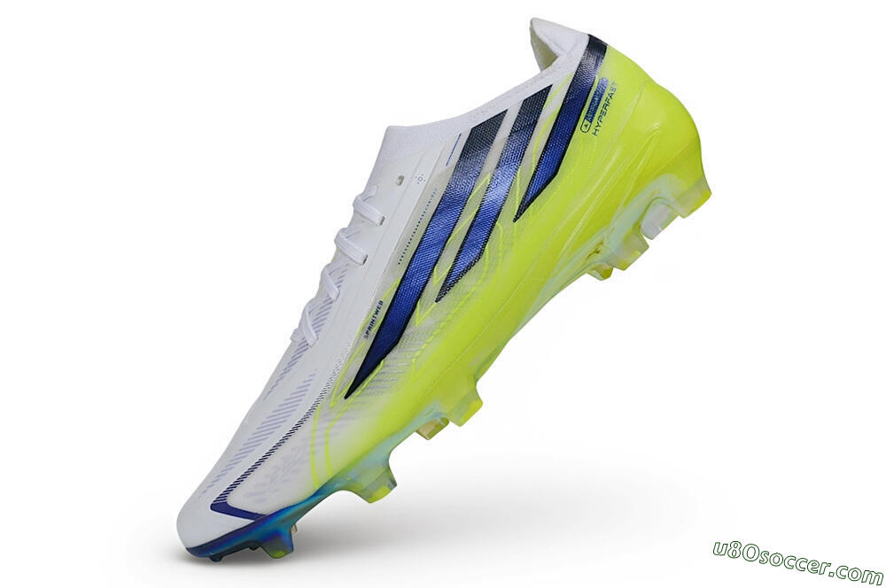 Adidas F50 Hyperfast Elite Laceless FG Firm Ground Soccer Cleats - White/Cloud White/Solar Yellow 5