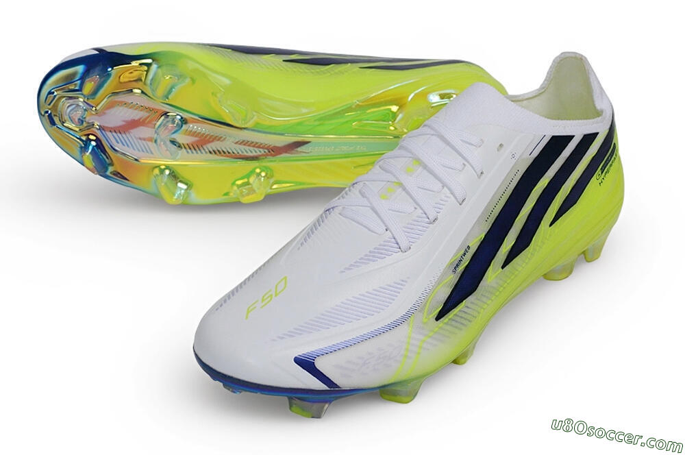 Adidas F50 Hyperfast Elite Laceless FG Firm Ground Soccer Cleats - White/Cloud White/Solar Yellow 3