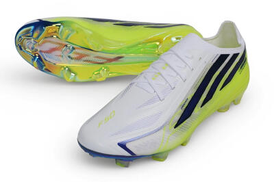 Adidas F50 Hyperfast Elite Laceless FG Firm Ground Soccer Cleats - White/Cloud White/Solar Yellow